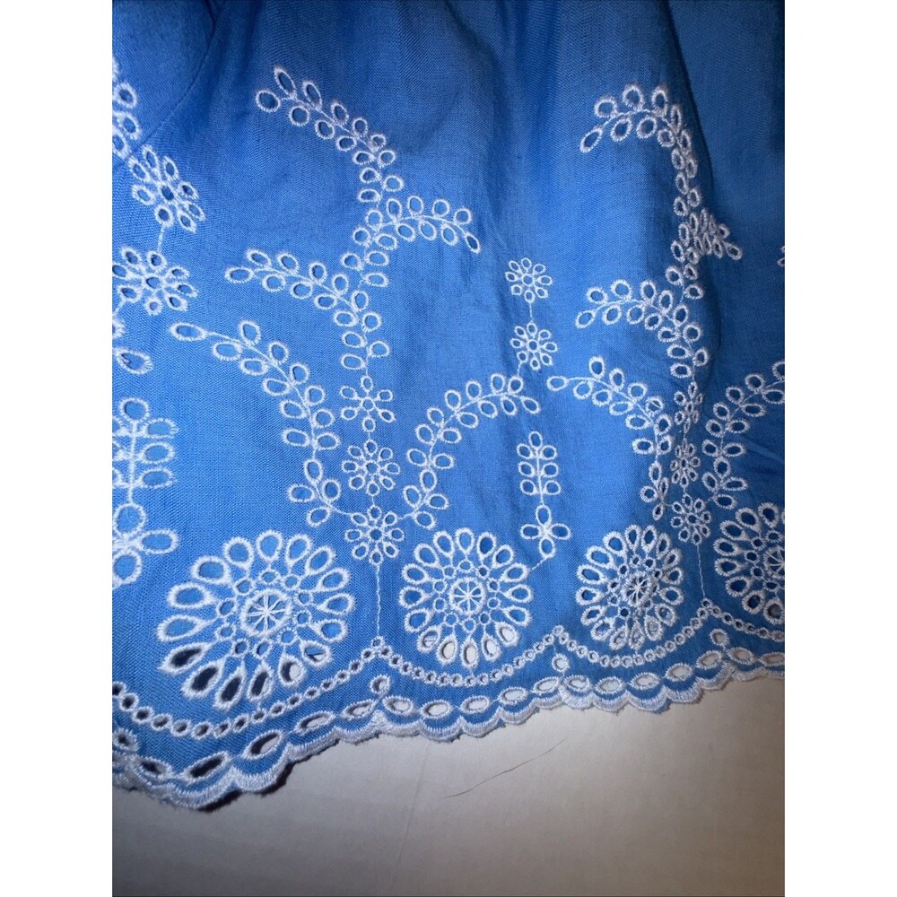 J Crew Medium Shorts Blue/White Floral Eyelet Embroidered Elastic Waist Linen Bl - Picture 5 of 11